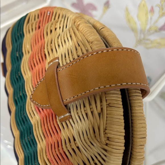 J. Crew Woven Half-Moon Straw Clutch in Tan, Coral, Teal, Navy - Picture 11 of 15